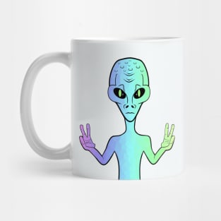 PEACE Sign Hand Retro Rainbow Alien Mug